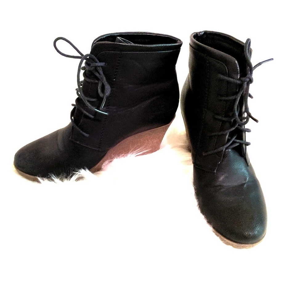 Faux leather wedge ankle booties